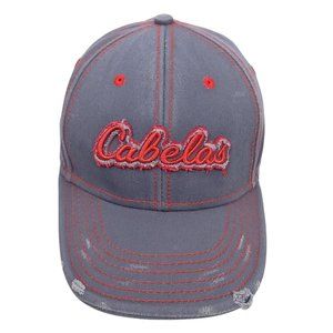Cabelas Youth Strapback Cap Hat Distressed Adjustable Tuck Strap Slide Gray Red